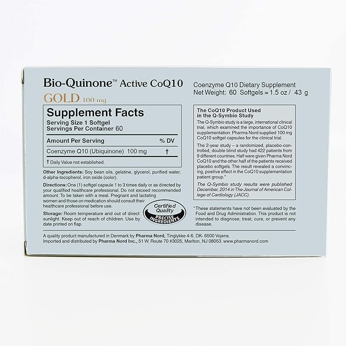 Pharma Nord Bio-Quinone Gold Coenzyme Q10 100mg | The Original CoQ10 | High Absorption, Backed by Research | Essential Antioxidant for Energy, Heart Health and Fertility Support* | 60 Softgels