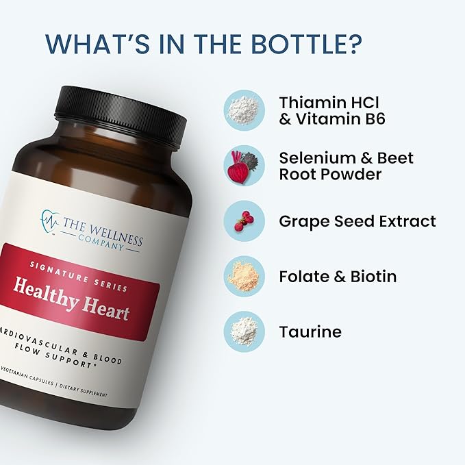 The Wellness Company Healthy Heart - Cardiovascular Strength, Blood Flow, Nitric Oxide Production & Healthy Cholesterol Levels | 120ct (1 Month Supply)