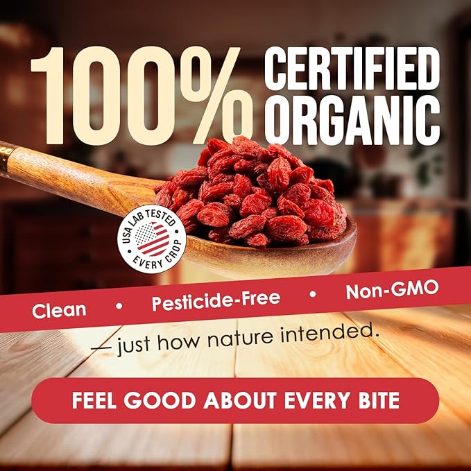 2lbs/32oz Premium Organic, Raw & Dried Goji Berries by Nutrient Elements. USDA Certified. Natural Superfood. Extra Large, Non-GMO Berries with Resealable Bag. Includes Free Recipes E-Book
