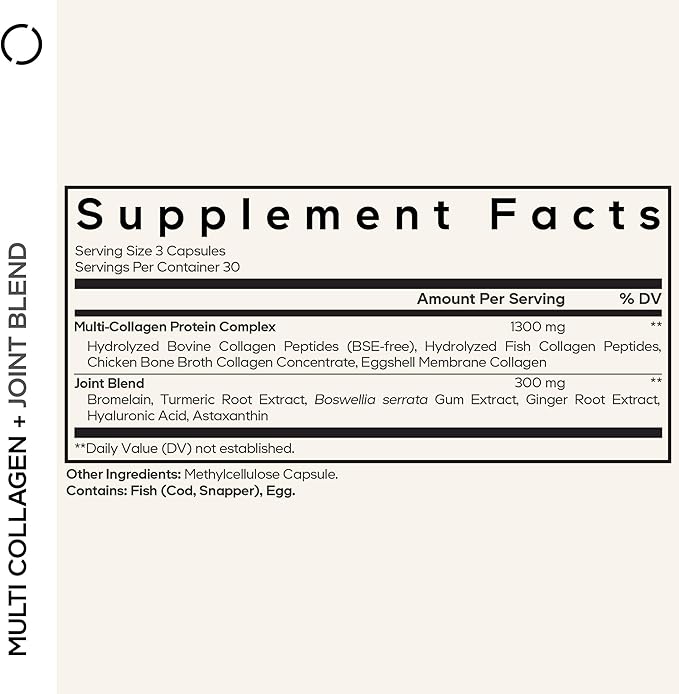 Codeage Multi Collagen Protein + Joint Blend Supplement, Hyaluronic Acid, Bromelain, Turmeric, Ginger, Boswellia, Astaxanthin - Hydrolyzed Bovine Collagen - 5 Collagen Types - Non-GMO - 90 Capsules