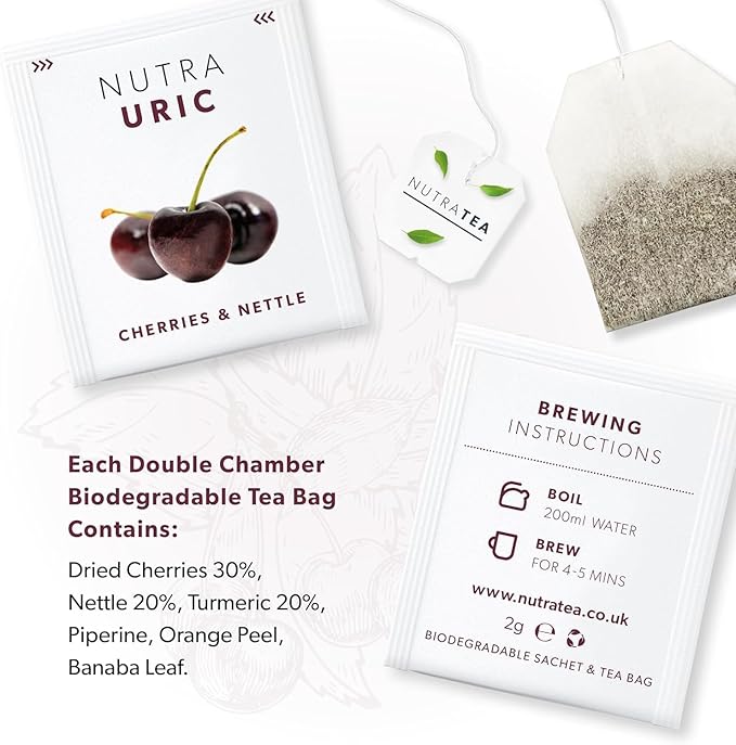 NUTRAURIC - Uric Acid Cleanse and Kidney Support – Kidney Cleanse Tea – Includes Cherry, Nettle & Turmeric - 40 Enveloped Tea Bags - by Nutra Tea - Herbal Tea - (2 Pack)