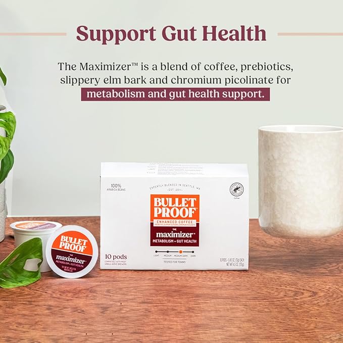 Bulletproof The Maximizer Single-Serve Coffee Pods, 10 Count, Clean Coffee with Prebiotics, Metabolism and Gut Health Support, Packaging May Vary