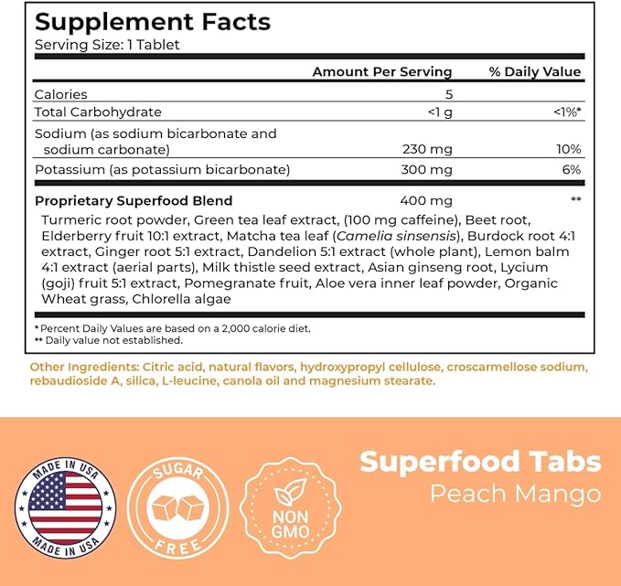 – Anti-Bloat Cleanse Drink with 15 Superfoods | Supports Digestion, Energy & Cravings | Vegan, Non-GMO | 60 Effervescent Tabs – Peach Mango Flavor