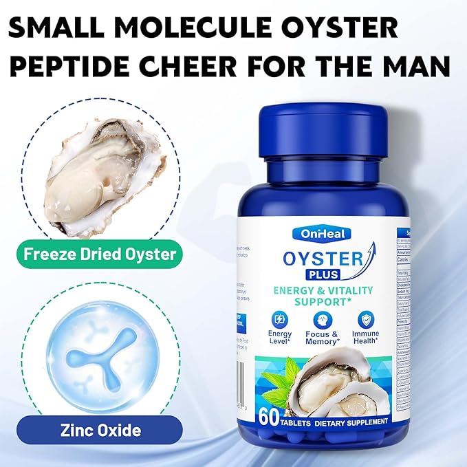 Premium Oyster Supplement - Contains Oyster Powder 100% Natural Oyster Extract, Rich in zinc and Minerals, 500mg, boosts Immunity and Energy, Oyster Supplement for Men and Women, 60 Tablets (OH-ML)