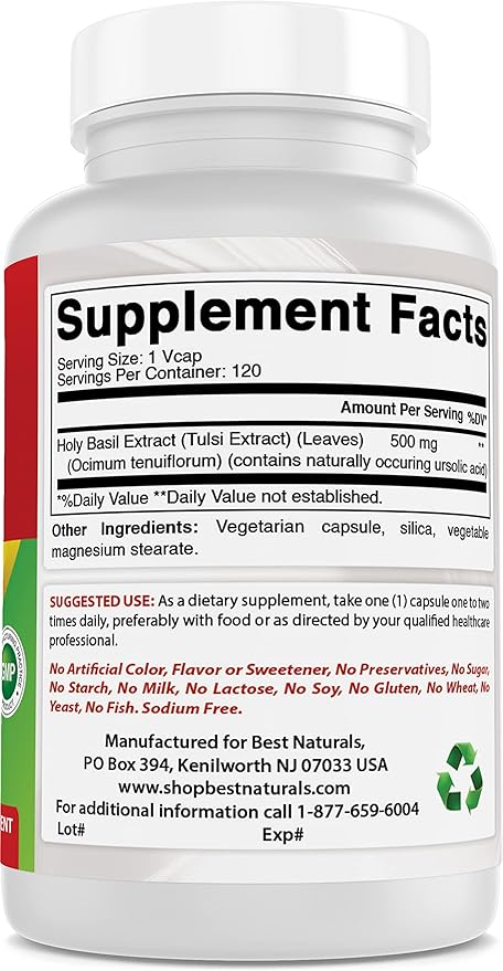 Best Naturals Holy Basil Extract 500 mg 120 VCaps (120 Count (Pack of 2))