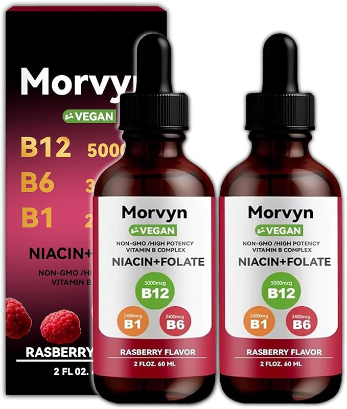 Morvyn Essential Vitamin Liquid Drops | 5-in-1 Vitamin B Complex Liquid Drops | B12 B6 B1-60ml (2Pcs)