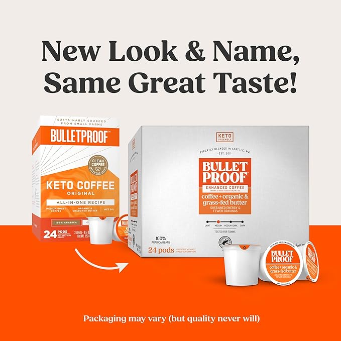 Bulletproof Coffee + Organic Grass-Fed Butter Single-Serve Pods, Keto Coffee, All-in-One Recipe with MCT Oil and Butter, Packaging May Vary