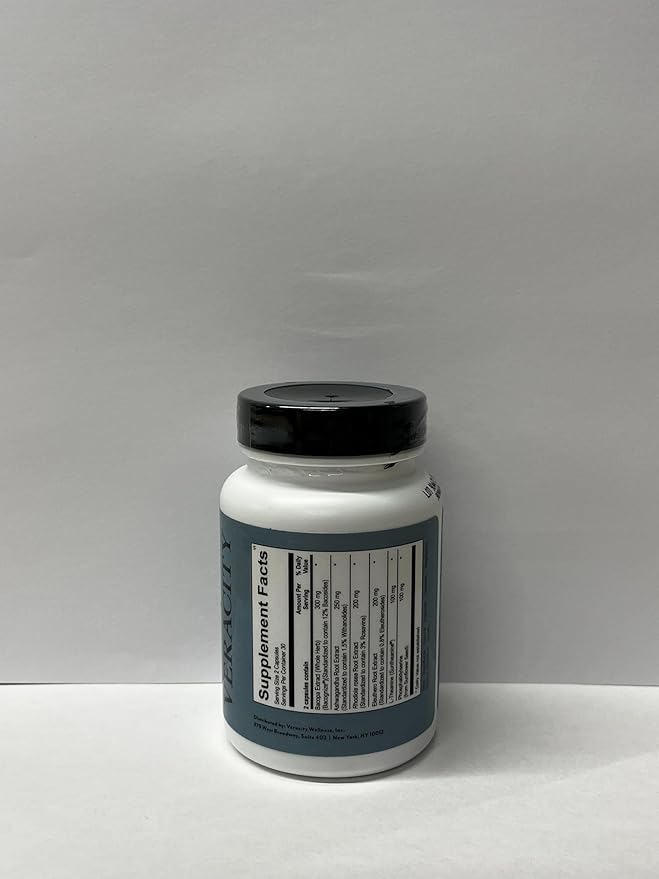Veracity Cortisol Calming - Clinically Proven Stress & Sleep Support Supplement - Reduces Tension & Improves Mental Clarity with Natural Blend of Adaptogens - 60 Capsules