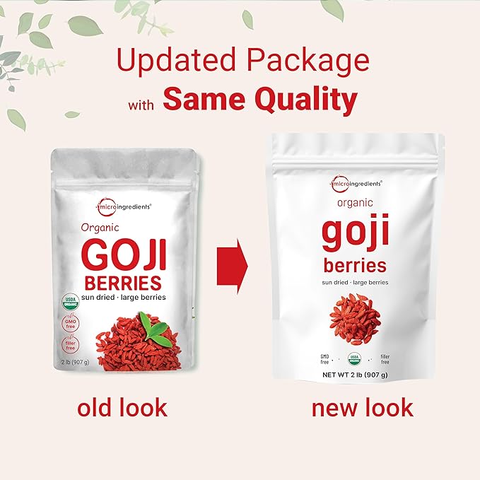 Organic Goji Berries, 32 Ounces | 100% Natural Sun-Dried Whole Fruit | Sulfate & Additive Free | Large Berry Form, Great Flavor for Drinks, Snacks, & Beverages | Non-GMO & Vegan
