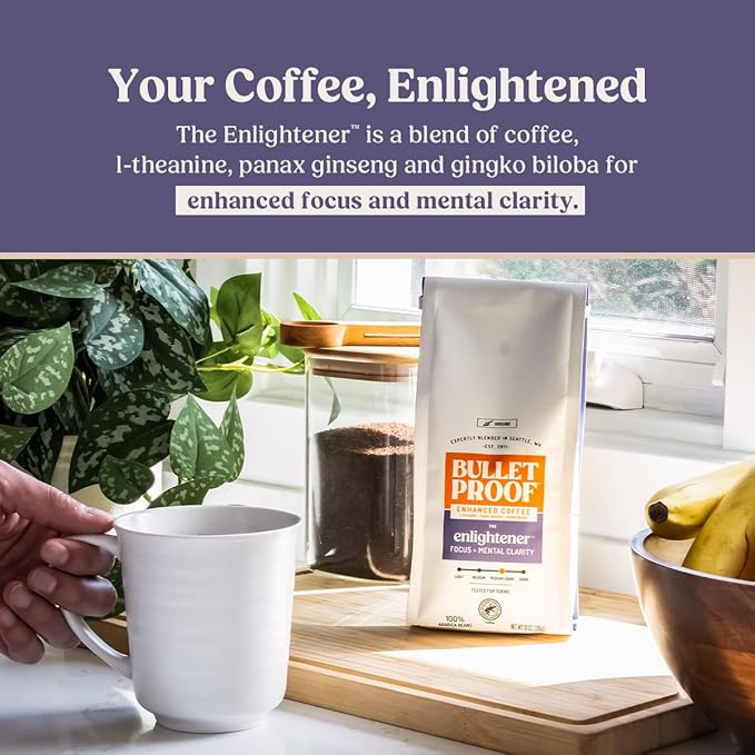 Bulletproof The Enlightener Coffee Pods, 10 Count, Medium-Dark Roast Enhanced Coffee with L-Theanine, Panax Ginseng and Gingko Biloba, Supports Mental Clarity, Focus, and Memory