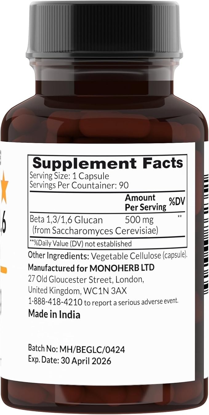 Beta 1,3/1,6 Glucan 500 mg per Capsule - 90 Veg Capsules - 90 Servings