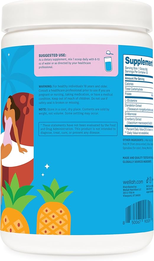 Wellah L-Glutamine Powder Blue Hawaii (50 Servings) - 5g L-Glutamine Per Serving, Sweetened with Stevia