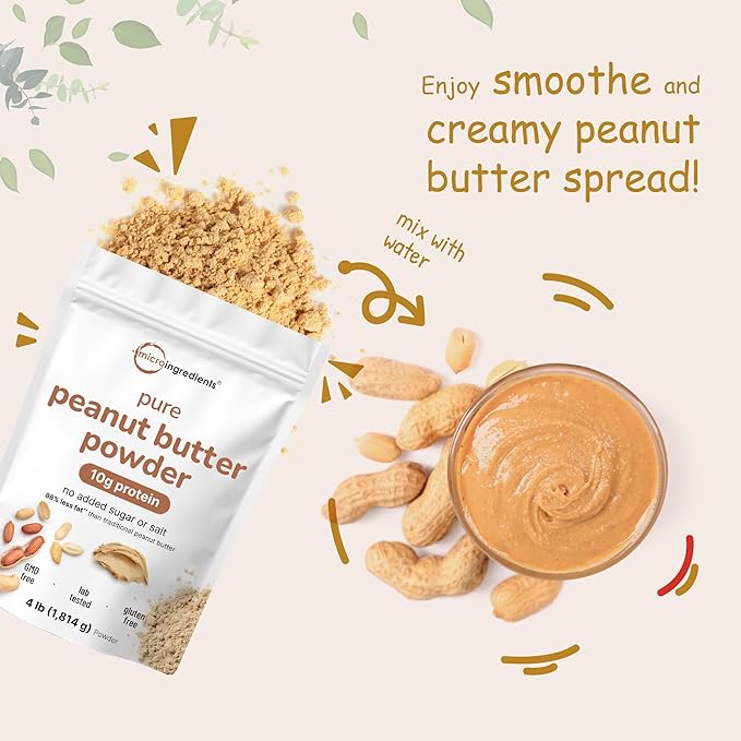 Pure PB Peanut Butter Powder, 4lbs (64oz) | 10g Protein & 88% Less Fat | No Added Sugar or Salt from Natural Fresh Roasted Peanuts | Mixes Easily for Peanut Butter Spread & Protein Powder | Non-GMO