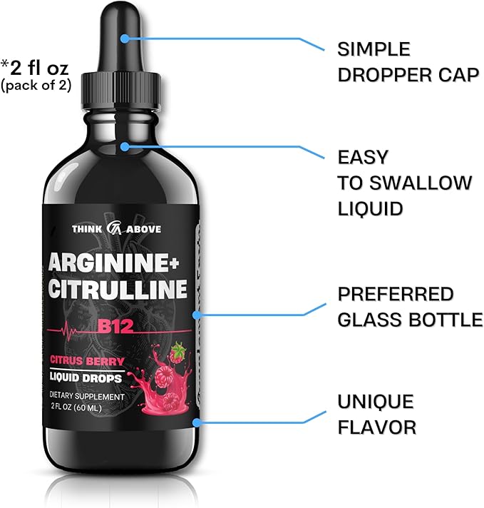 L-Arginine + L-Citrulline + B12 Liquid Drops, Citrus Berry Flavor, 2 fl oz, Pack of 2
