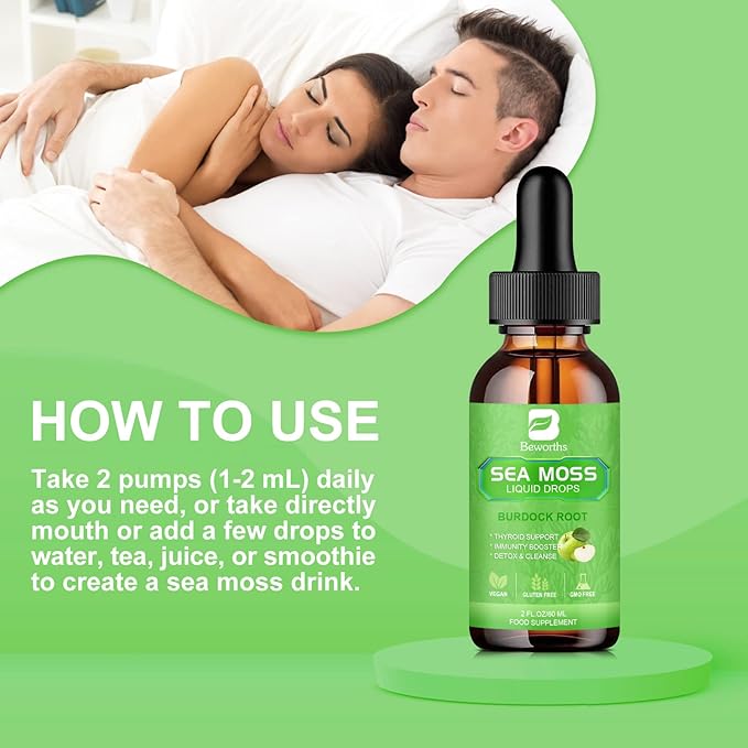 Sea Moss Liquid Drops - Organic Irish Sea Moss Gel with Burdock Root, ACV, Vitamin C, B12, Seamoss Gel Supplement for Boost Defense System, Detox Cleanse & Digestive Support - 2 Fl Oz