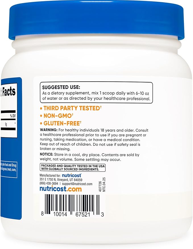 Nutricost L-Glutamine Powder (500 Grams) Unflavored - Gluten Free & Non-GMO, 100 Servings