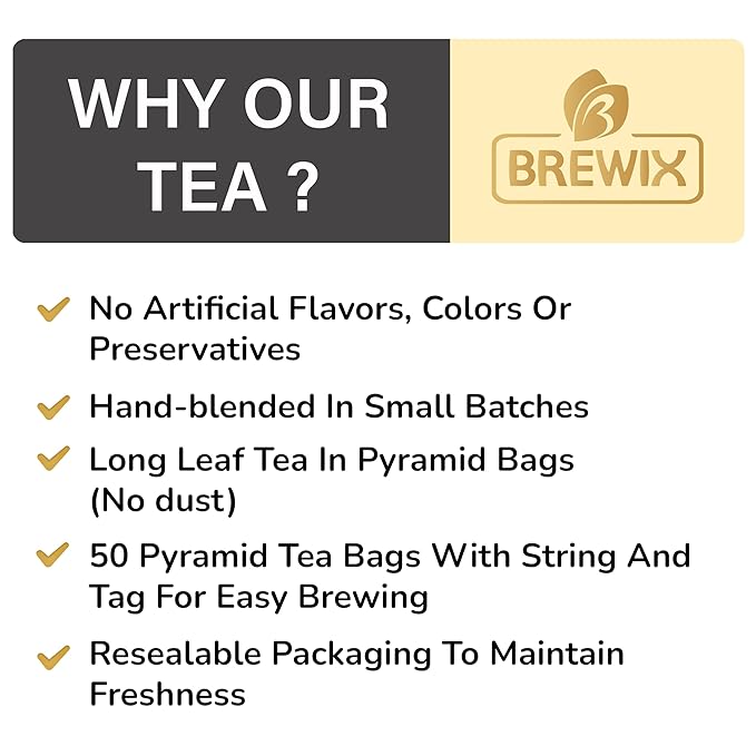 BREWIX, Earl Grey Black Tea (50 Pyramid Tea Bags) Black Tea with Bergamot | Gluten Free, Energizing & Caffeinated | Sugar-Free, High Caffeine | Gourmet Tea