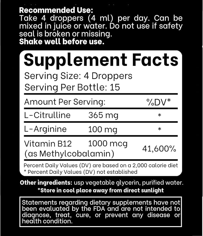 L-Arginine + L-Citrulline + B12 Liquid Drops, Citrus Berry Flavor, 2 fl oz, Pack of 2
