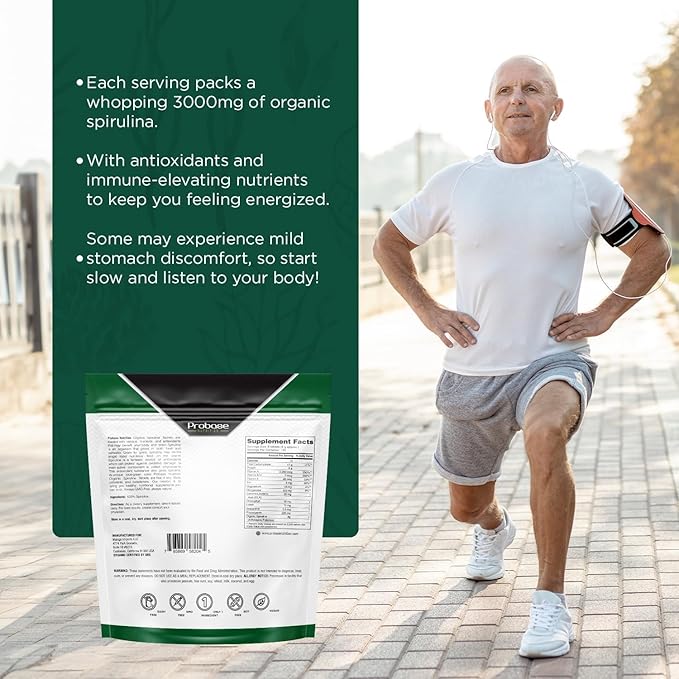 Organic Spirulina Tablets, Premium Spirulina Supplement, Rich in Prebiotics, Protein & Antioxidants | 3000 mg Per Serving, 720 Tablets