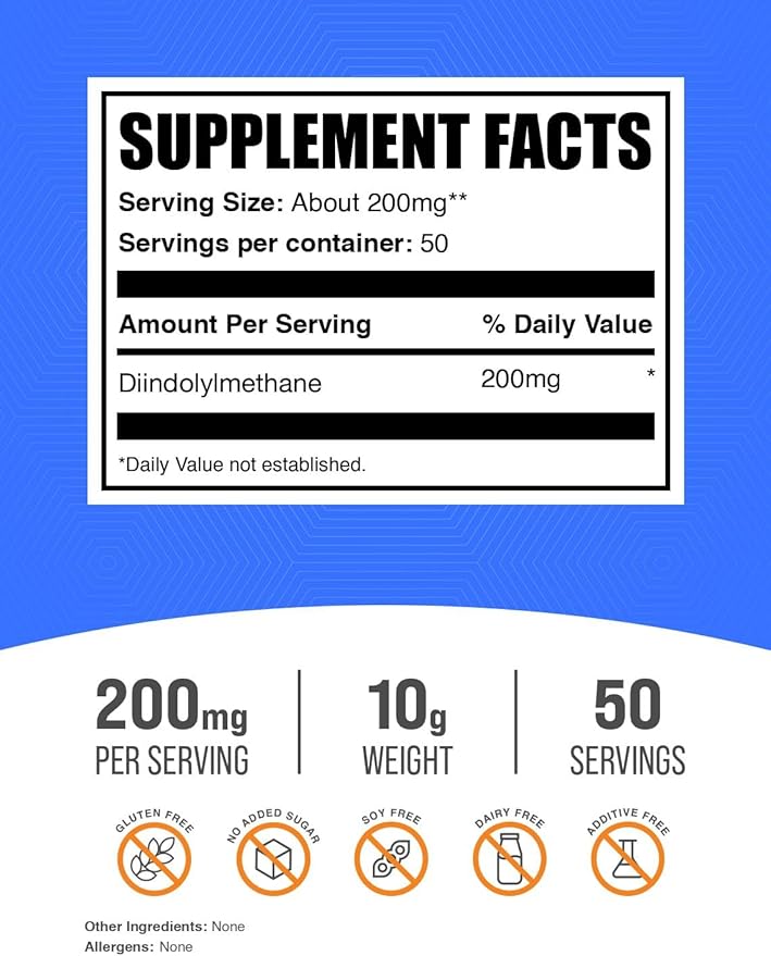 BulkSupplements.com DIM Powder - Diindolylmethane Powder, DIM Supplement for Men & Women - Unflavored & Gluten Free, 200mg per Serving, 10g (0.35 oz) (Pack of 1)
