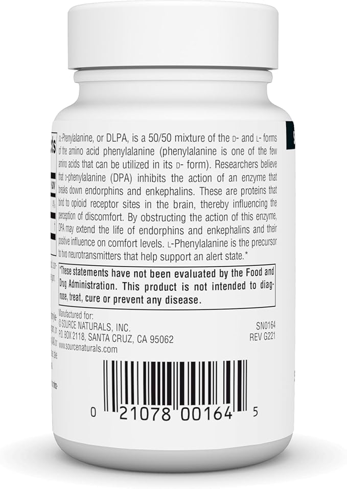 Source Naturals DLPA DL-Phenylalanine Supplement That Supports an Alert State* - 750 mg - 30 Tablets