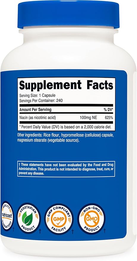 Nutricost Niacin (Vitamin B3) 100mg, 240 Capsules - with Flushing, Non-GMO, Gluten Free