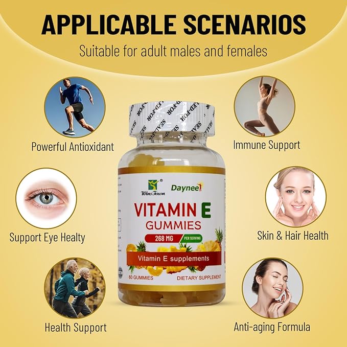 Vitamin E Gummies 268mg, Delicious, Vegan, Non-GMO, Adult Gummy Supplements, Immune, Skin & Eye Support, 60 Count