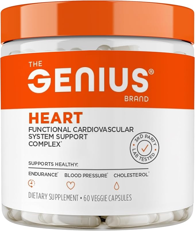 The Genius Brand - Genius Heart, 60 Veggie Pills - Natural Support Supplement May Help Cholesterol Levels and May Help Improve Healthy Blood Pressure - Grape Seed Extract, Vitamin K2 & CoQ10