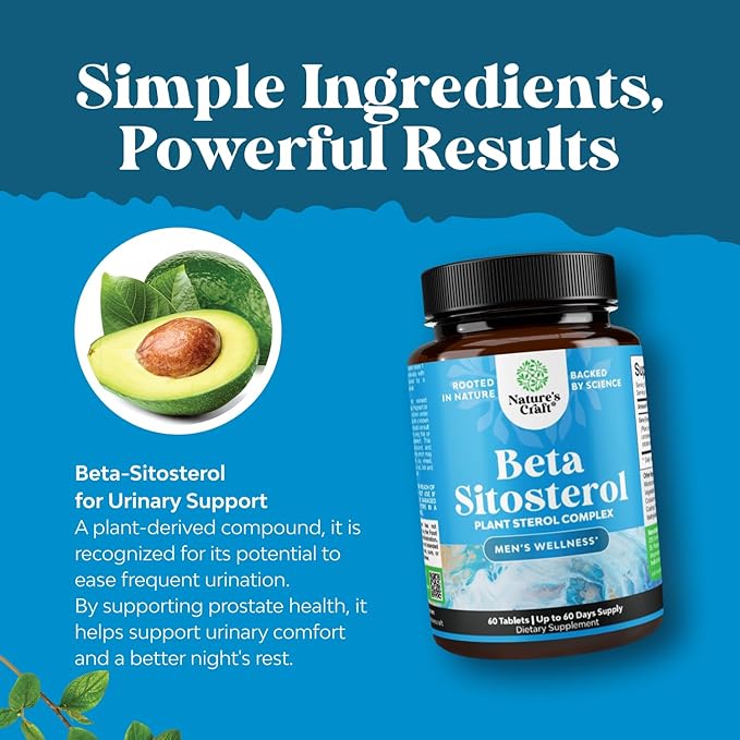 Natures Craft Plant Sterols Complex with Beta Sitosterol - 500mg Beta-Sitosterol Sterols and Stanols Supplement for Prostate Support - Prostate Health Supplement for Men - 60 Tablets
