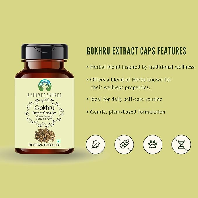 Gokhru Extract 500mg - 60 Vegetarian Capsules|Tribulus Terrestris| All Natural | 100% Vegan | Gluten-Free | GMP Certified