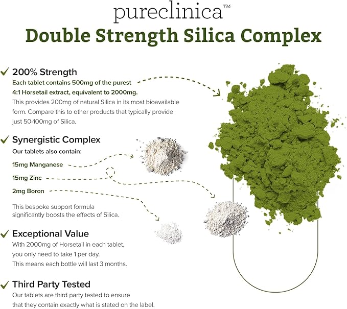 Double Strength Silica Complex – 6 Month Supply! (2000mg Horsetail Extract x 180 Tablets(2 Bottles of 90))