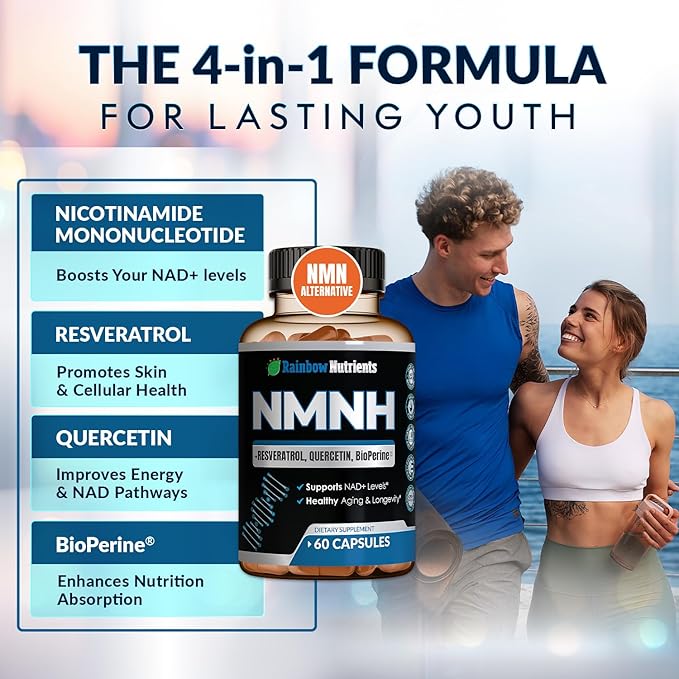 7,260mg NMNH Supplement (NMN Alternative) NAD Booster for Anti-Aging, Cellular Energy & Nice Skin- Dihydronicotinamide mononucleotide, Resveratrol, Quercetin & BioPerine® for Max Absorption- 60 caps