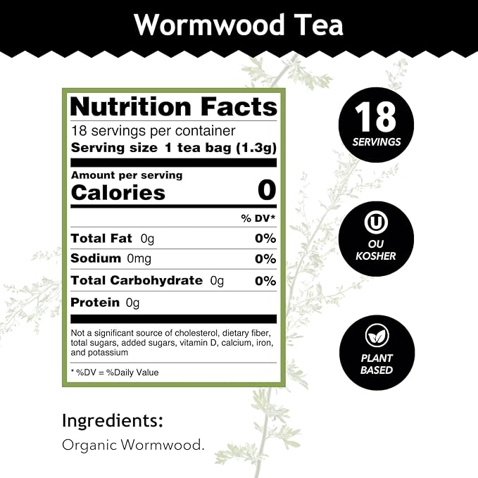 Buddha Teas Organic Wormwood Tea - OU Kosher, USDA Organic, 18 Bleach-Free Bags