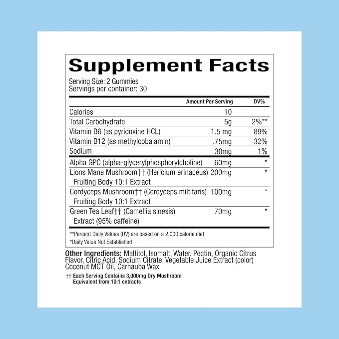 Plant People WonderFocus Mushroom Gummies with Lion’s Mane & Cordyceps - Nootropic Brain Supplement Boosts Memory, Focus, Energy & Mood in Adults | No Sugar, 100% Vegan, Citrus Flavor, 60 Count