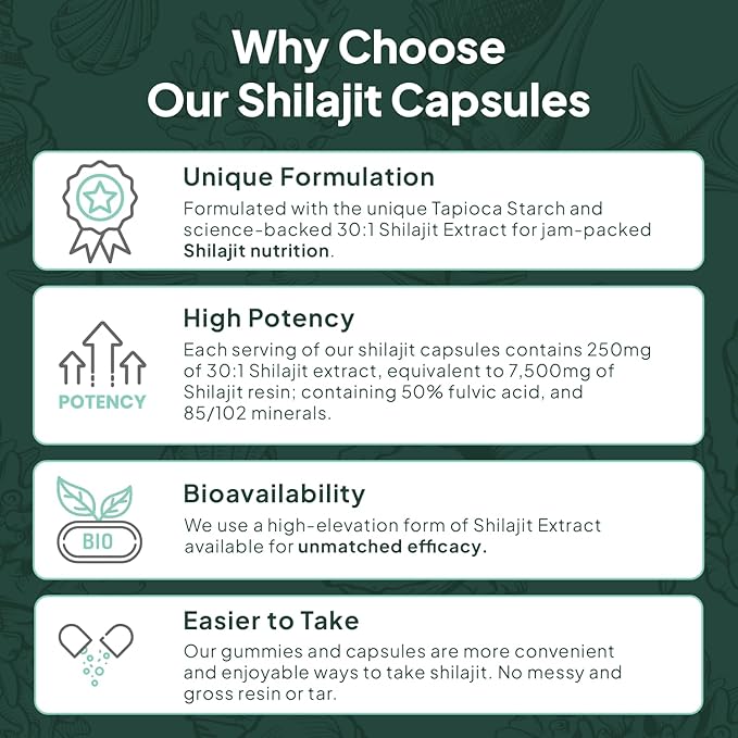 Wild Sea Moss Capsules and One-per-Day Shilajit for Men and Women - 100% Irish Sea Moss and Pure Shilajit Capsules - Thyroid Support for Women and Men