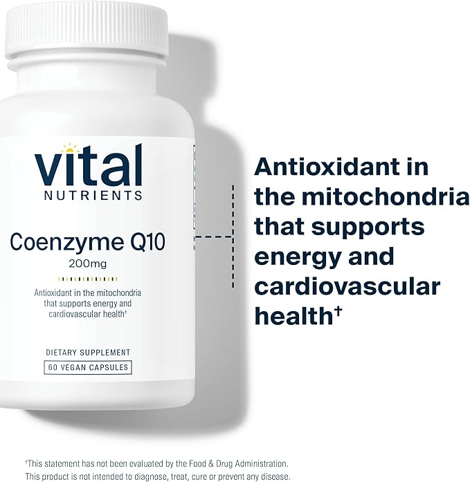 Vital Nutrients CoQ10 200mg | Vegan Supplement | Potent Antioxidant of CoEnzyme Q10 to Support Heart Health and Energy Levels* | Gluten, Dairy and Soy Free | Non-GMO | 60 Capsules