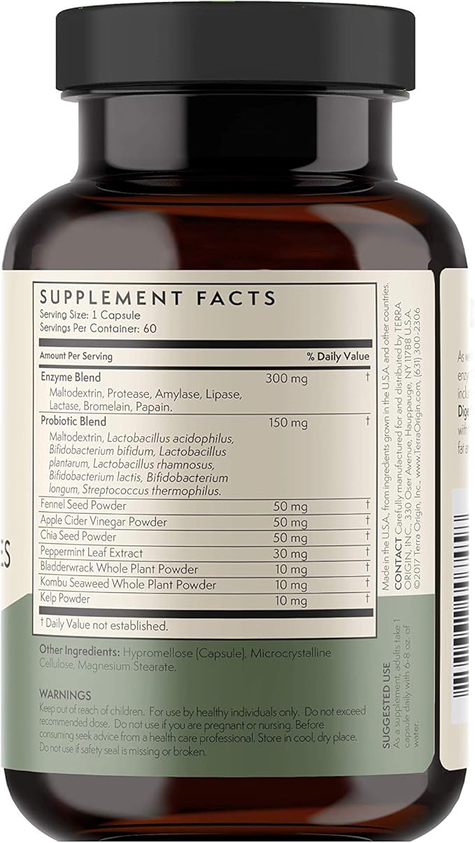 TERRA ORIGIN Digestive Enzymes with Probiotics & Prebiotics | 60 Capsules | Supports Digestive Gut Health | Non GMO, Gluten Free, Vegan | for Women and Men
