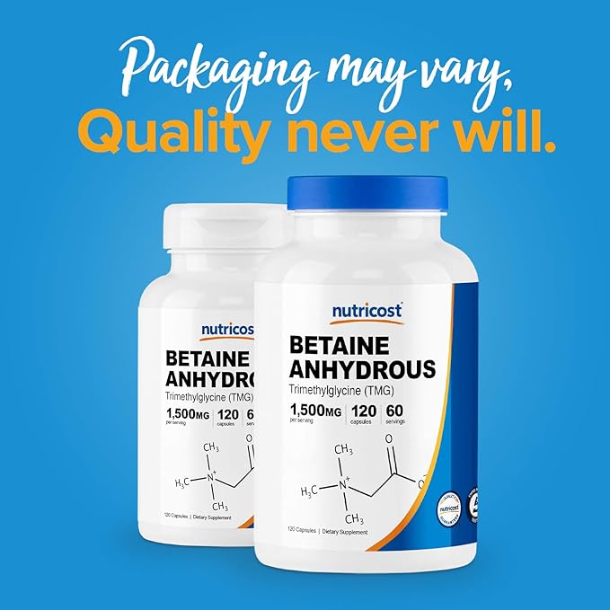 Nutricost Betaine Anhydrous Caps 1500mg, 60 Servings Per Bottle (2 Bottles)