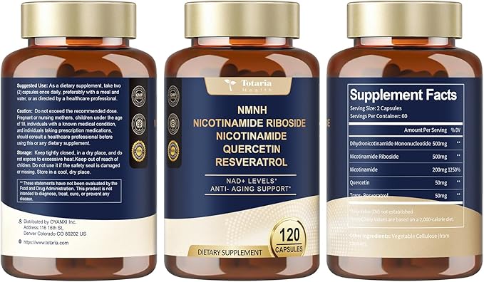 NMNH Supplement (Dihydronicotinamide Mononucleotide) – Advanced NAD+ Support with Niacinamide, Quercetin & Resveratrol | 120 Vegan Capsules | Anti-Aging, Cellular Health & Energy Support