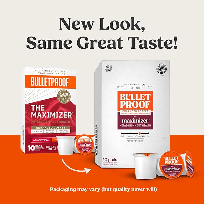 Bulletproof The Maximizer Single-Serve Coffee Pods, 10 Count, Clean Coffee with Prebiotics, Metabolism and Gut Health Support, Packaging May Vary