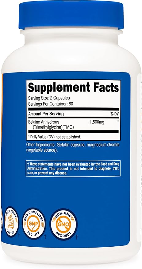 Nutricost Betaine Anhydrous Caps 1500mg, 60 Servings Per Bottle (2 Bottles)
