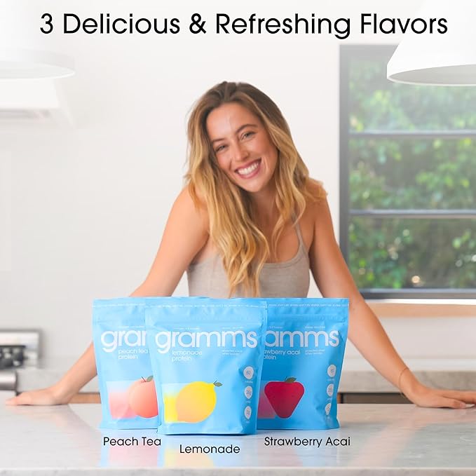 GRAMMS Clear Protein Powder, Lemonade | 20g Protein Grass-Fed Whey Isolate, Zero Sugar, Zero Lactose, Non-Bloating, Non-GMO, Protein for Women (18 Servings)