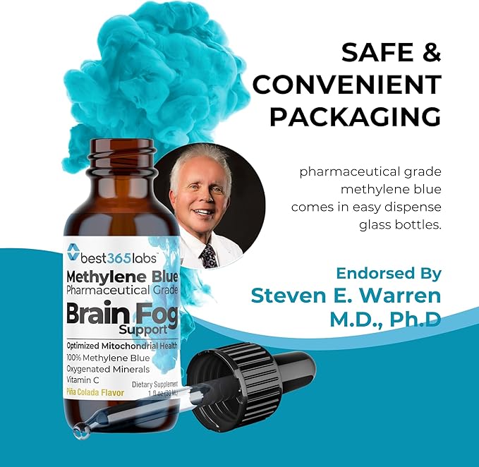 Methylene Blue Pharmaceutical Grade, USP Grade, Third-Party Tested with Vitamin C - Memory Booster - Improves Cognitive Function and Focus - Clear Thoughts and Reduced Fog - Liquid Supplement