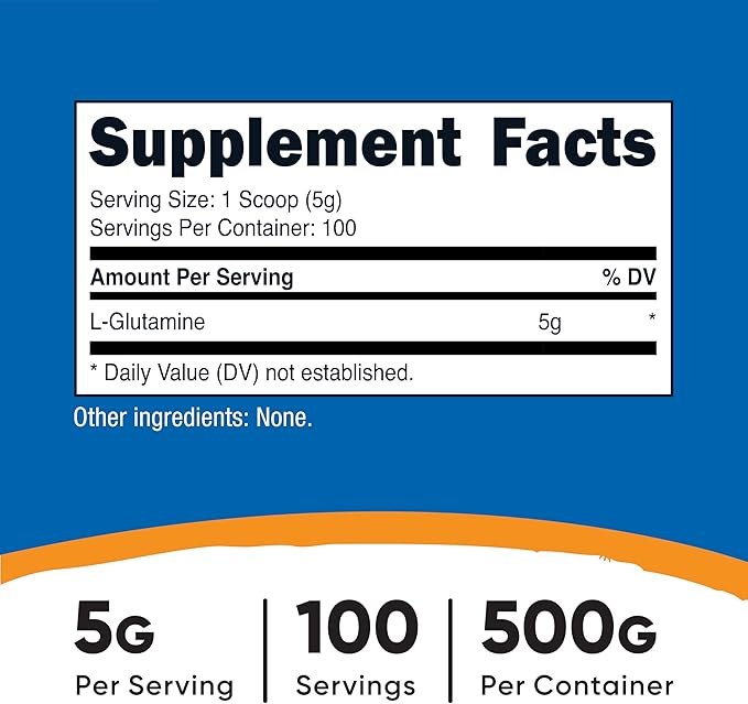 Nutricost L-Glutamine Powder (500 Grams) Unflavored - Gluten Free & Non-GMO, 100 Servings