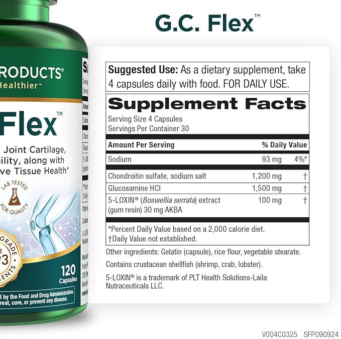 Purity Products G.C. Flex (Glucosamine and Chondroitin Sulfate Super Formula) - Supports Joint + Cartilage Health + Healthy Muscles + Connective Tissue - Promotes Joint Flexibility - 90 Capsules from