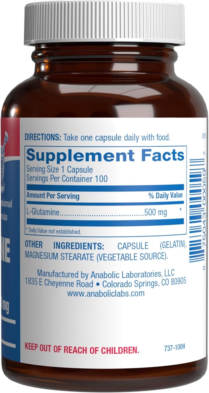 Free Form L-Glutamine Supplement - Clinical L Glutamine Capsules 500mg for Gut Health and Immune Support - Powerful Amino Acid Glutathione Precursor - Non-GMO & Made in The USA - 100 Servings