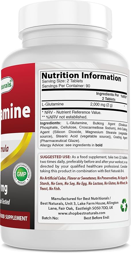 Best Naturals L-Glutamine 1000 mg 180 Tablets (180 Count (Pack of 3))