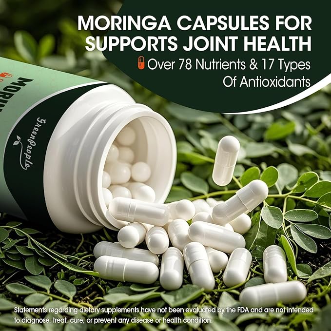 Moringa Capsules,Rich Moringa Powder with Turmeric & Ginger,Natural Green Antioxidant Superfood - Supports Energy,Skin Health,Gut Health,with Essential Vitamins & Amino Acids,120pcs-2 pack