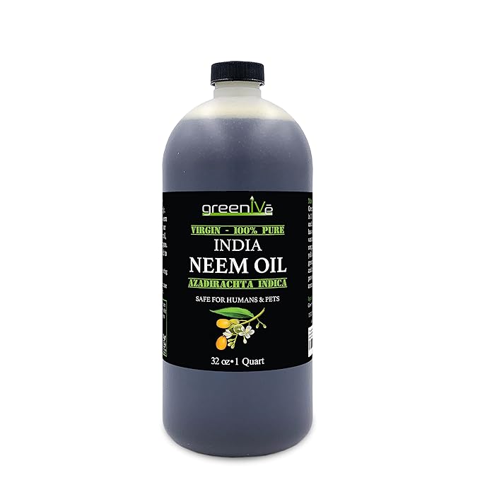 GreenIVe 100% Organically Grown Neem Oil, Cold-Pressed Virgin, Pure & Natural, 32 oz - Ideal for Gardening, Skin Care, Hair Care & Pet Care