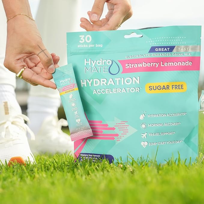 Electrolyte Powder Sugar-Free Hydration Packets Strawberry Lemonade HydroMATE 30 Sticks